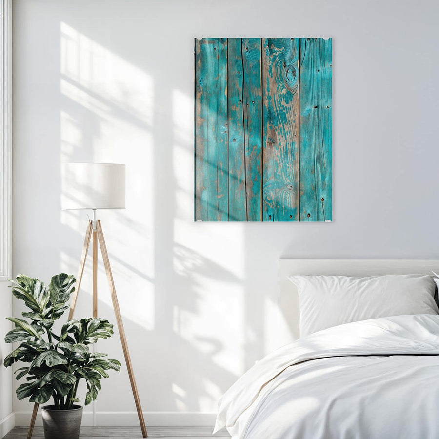 Maße Wandbild - Türkise Bretterwand - Hochformat