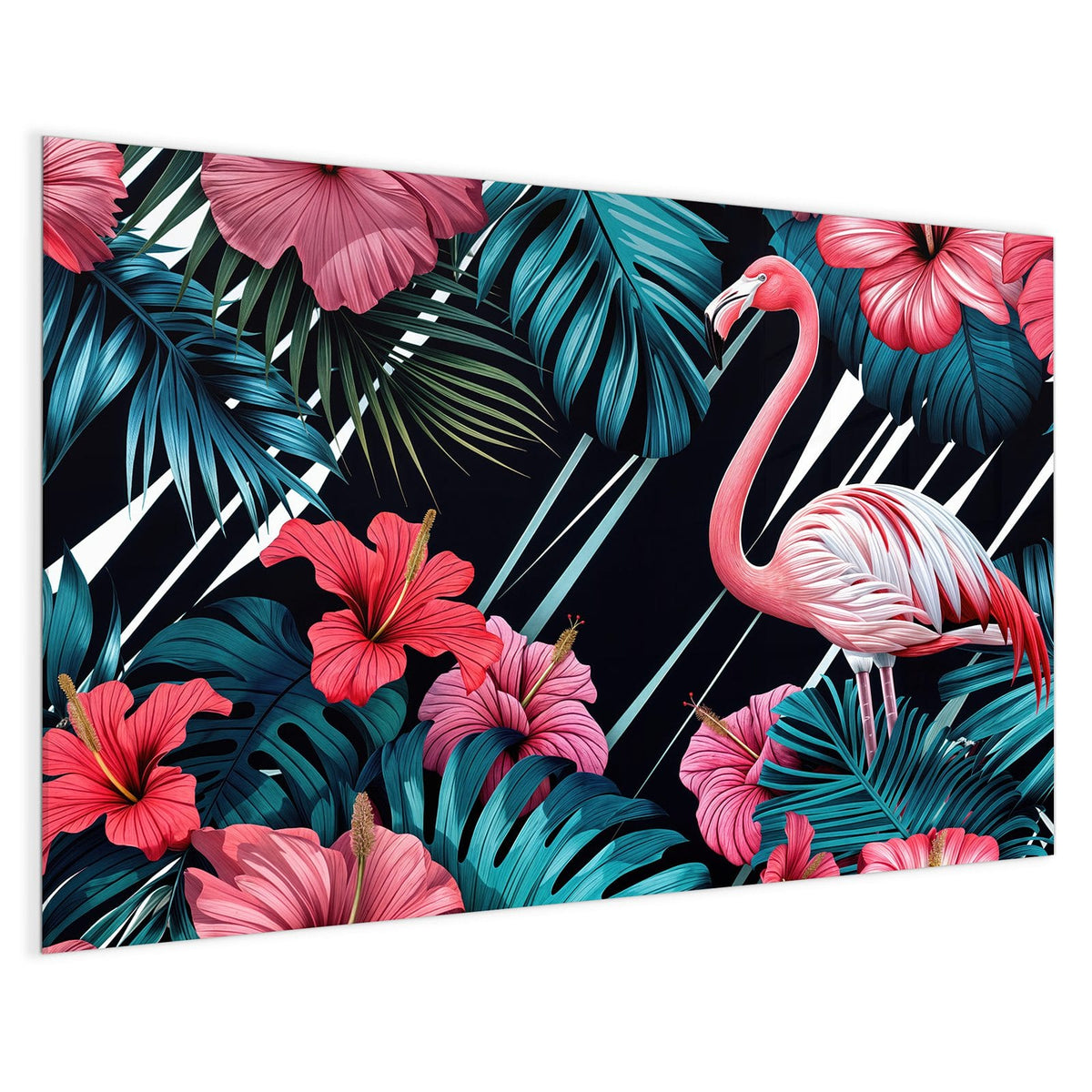 4 mm Glas statt lackiertem Blech – Magnettafel - Flamingo auf Schwarz