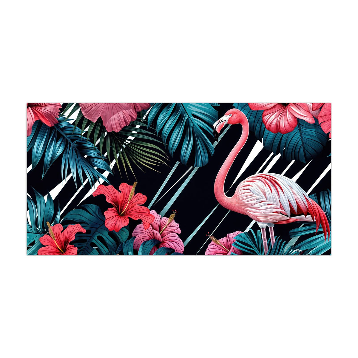 Küchenrückwand aus Glas Flamingo auf Schwarz im Hochformat, Motiv bildfüllend von vorn