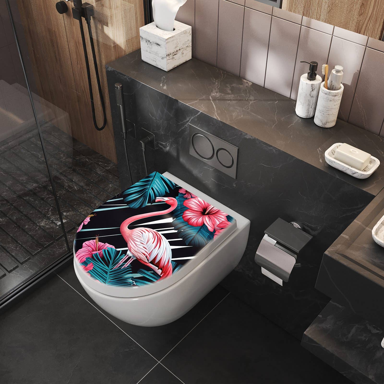 WC-Sitz mit Absenkautomatik Flamingo Paradise