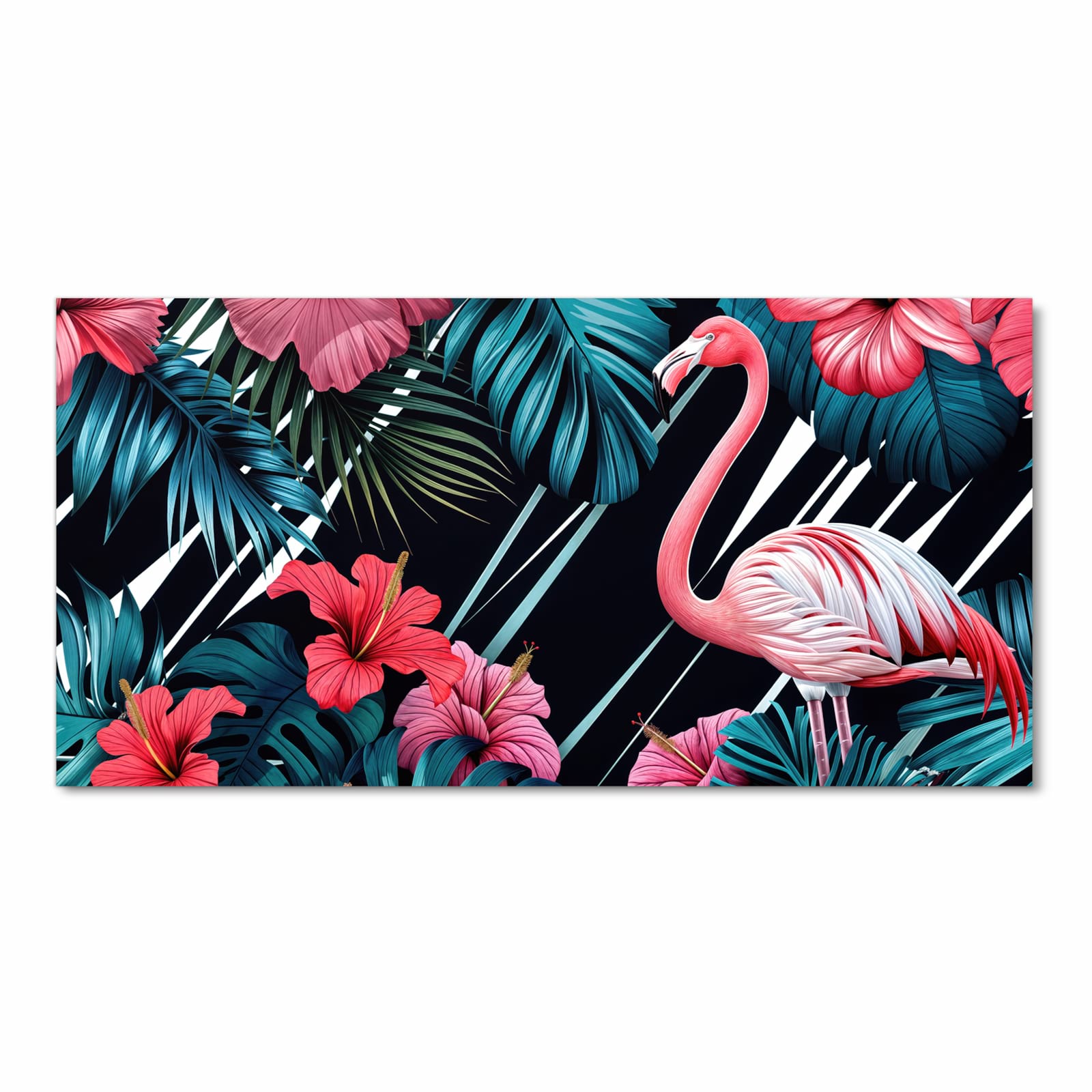 Feuchtigkeitsresistenter dünner Teppich mit Motiv Flamingo Paradise in Frontansicht, waschbar