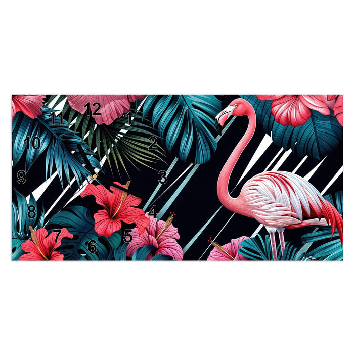 Wanduhr Flamingo Paradise aus Glas – Querformat 60 × 30 cm mit Ziffernblatt Modern