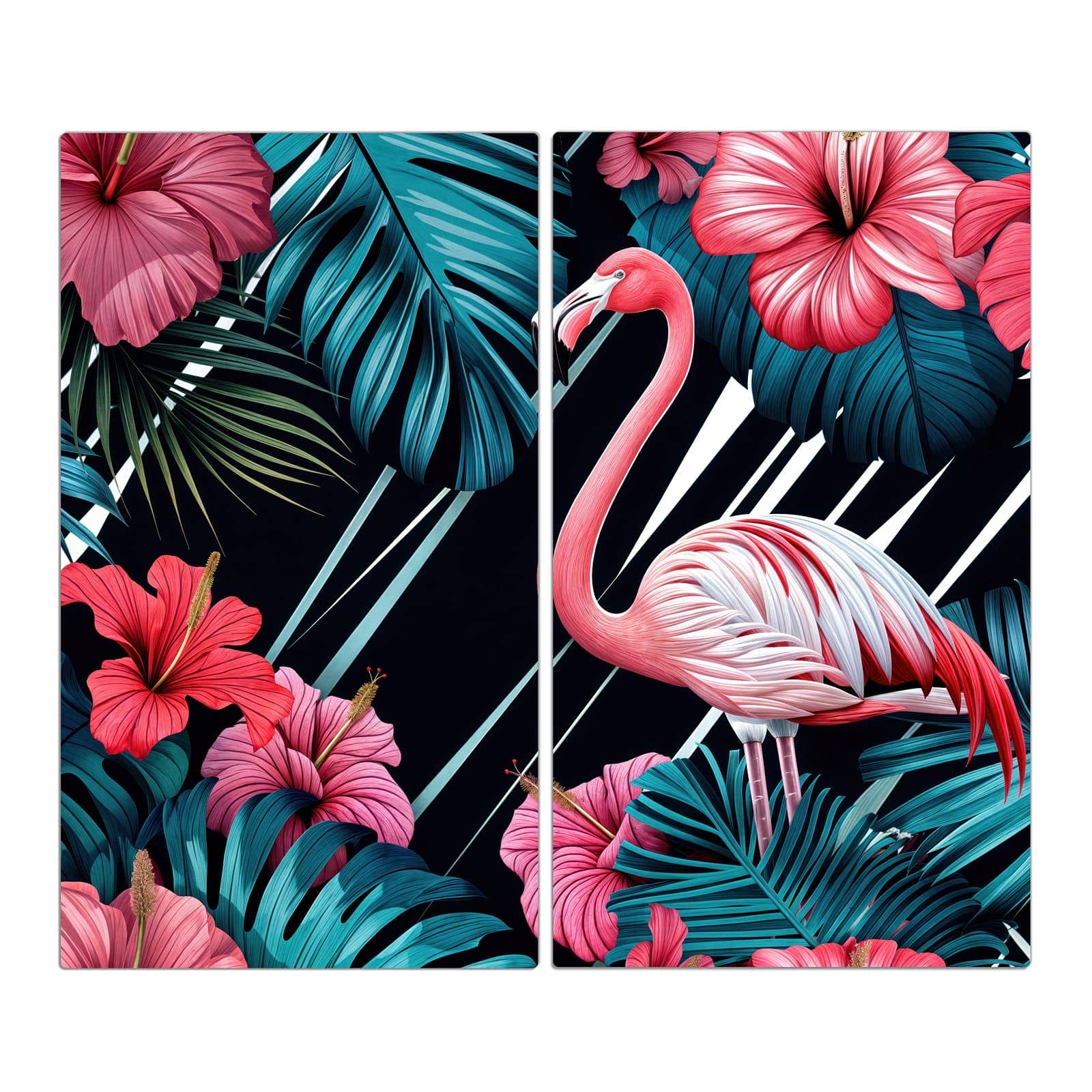 2-teilige Abdeckplatte für Induktionsherd mit Flamingo Paradise-Motiv in der Frontansicht #grösse_2-Teilig (60x52cm)