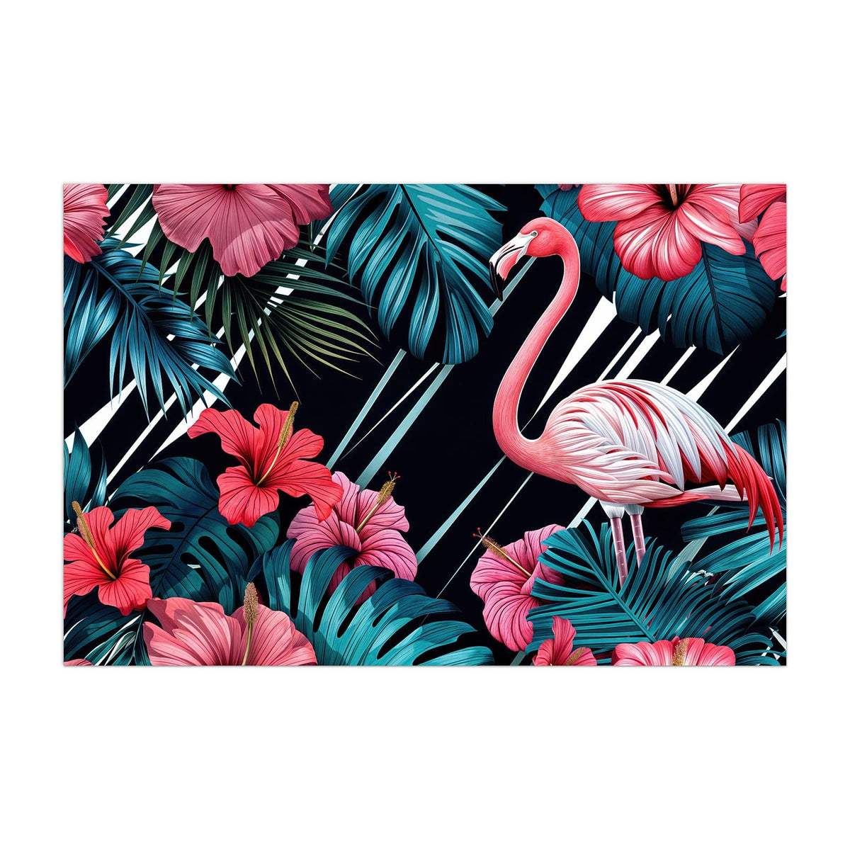 Küchenrückwand aus Glas Flamingo auf Schwarz im Hochformat, Motiv bildfüllend von vorn