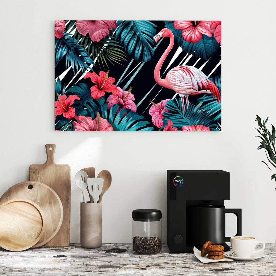 Maße Metall Magnettafel - Flamingo auf Schwarz