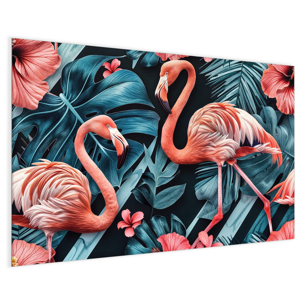 4 mm Glas statt lackiertem Blech – Magnettafel - Flamingo und Hibiskus