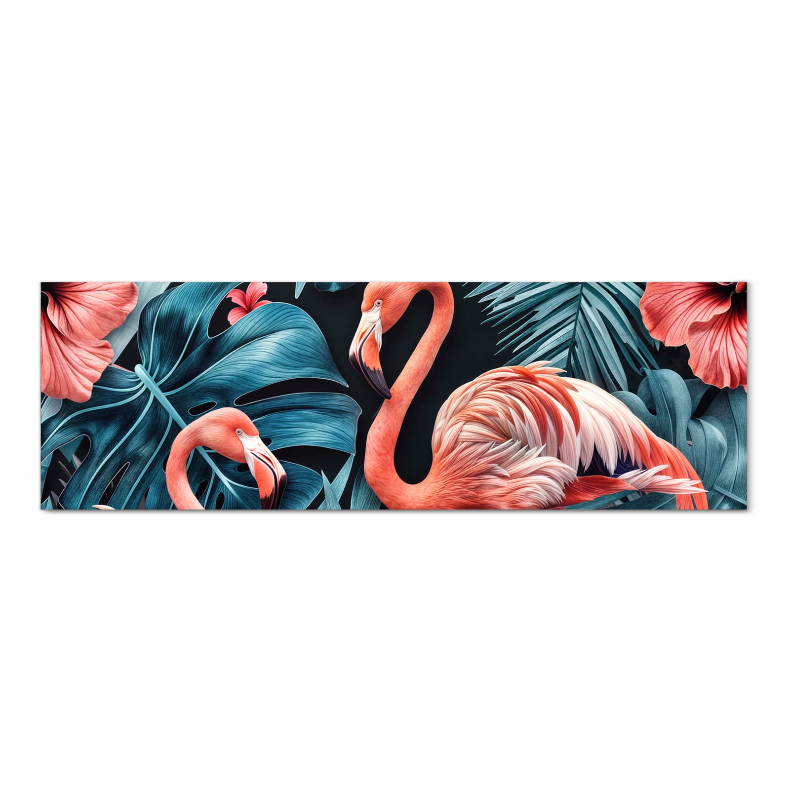 Strapazierfähiger Läufer für Eingangsbereich mit Motiv Flamingos und Blumen in Frontansicht