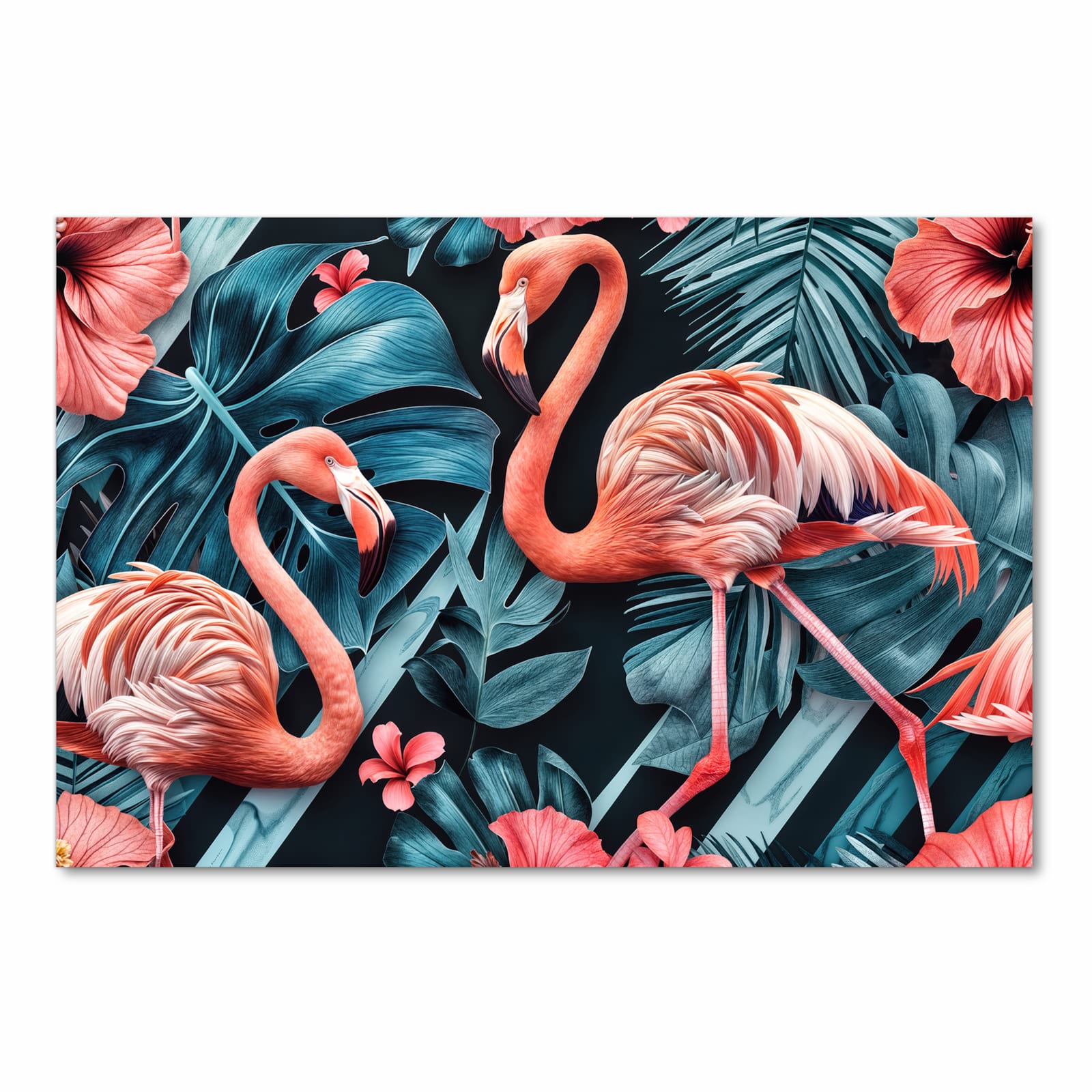 Hygienischer langer Teppich für Flur mit Motiv Flamingos und Blumen in Frontansicht