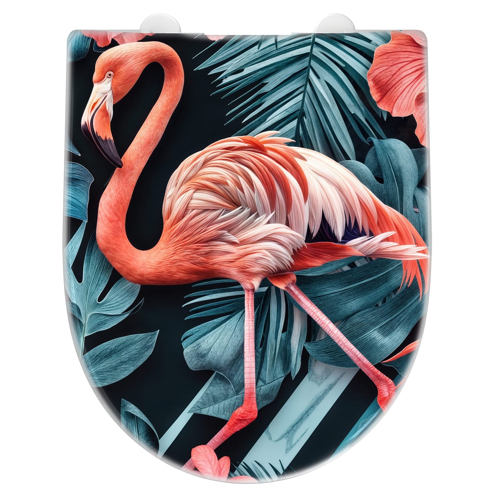 WC-Sitz mit Absenkautomatik Flamingos und Blumen