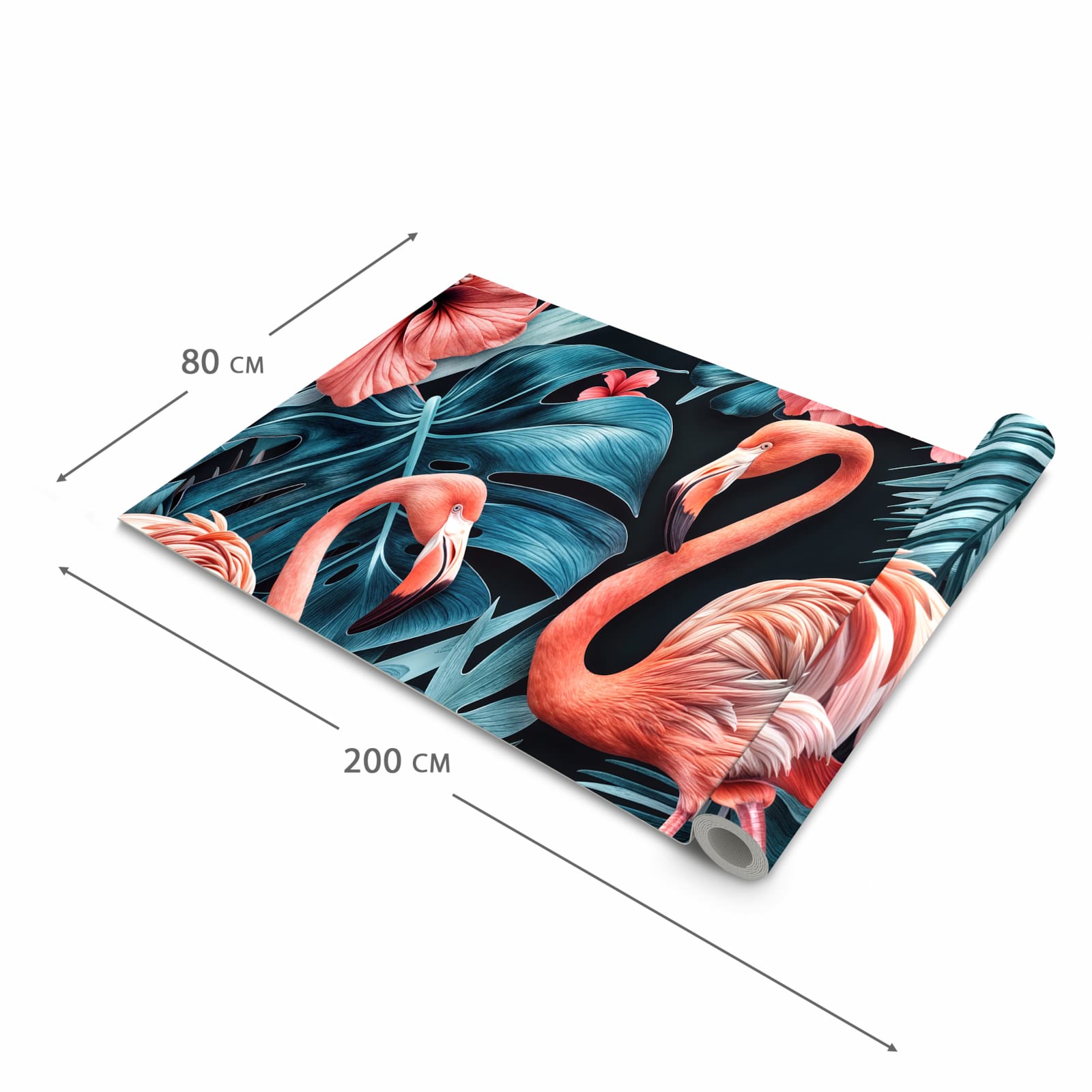 Feuchtigkeitsresistenter waschbarer Küchenteppich mit Motiv Flamingos und Blumen in der Grösse 60x240 cm