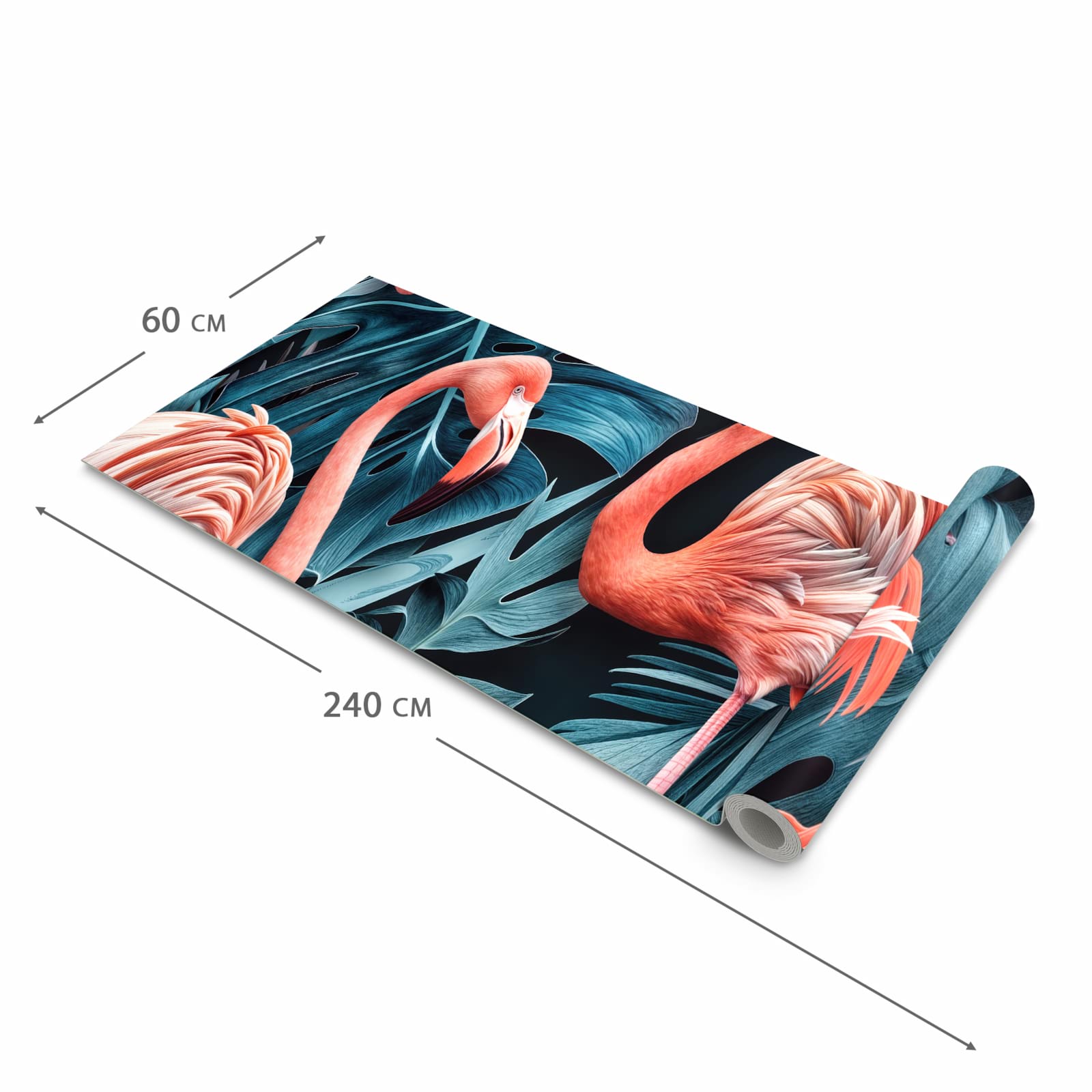 Strapazierfähiger Läufer für den Eingangsbereich mit Motiv Flamingos und Blumen in der Größe 60x240 cm