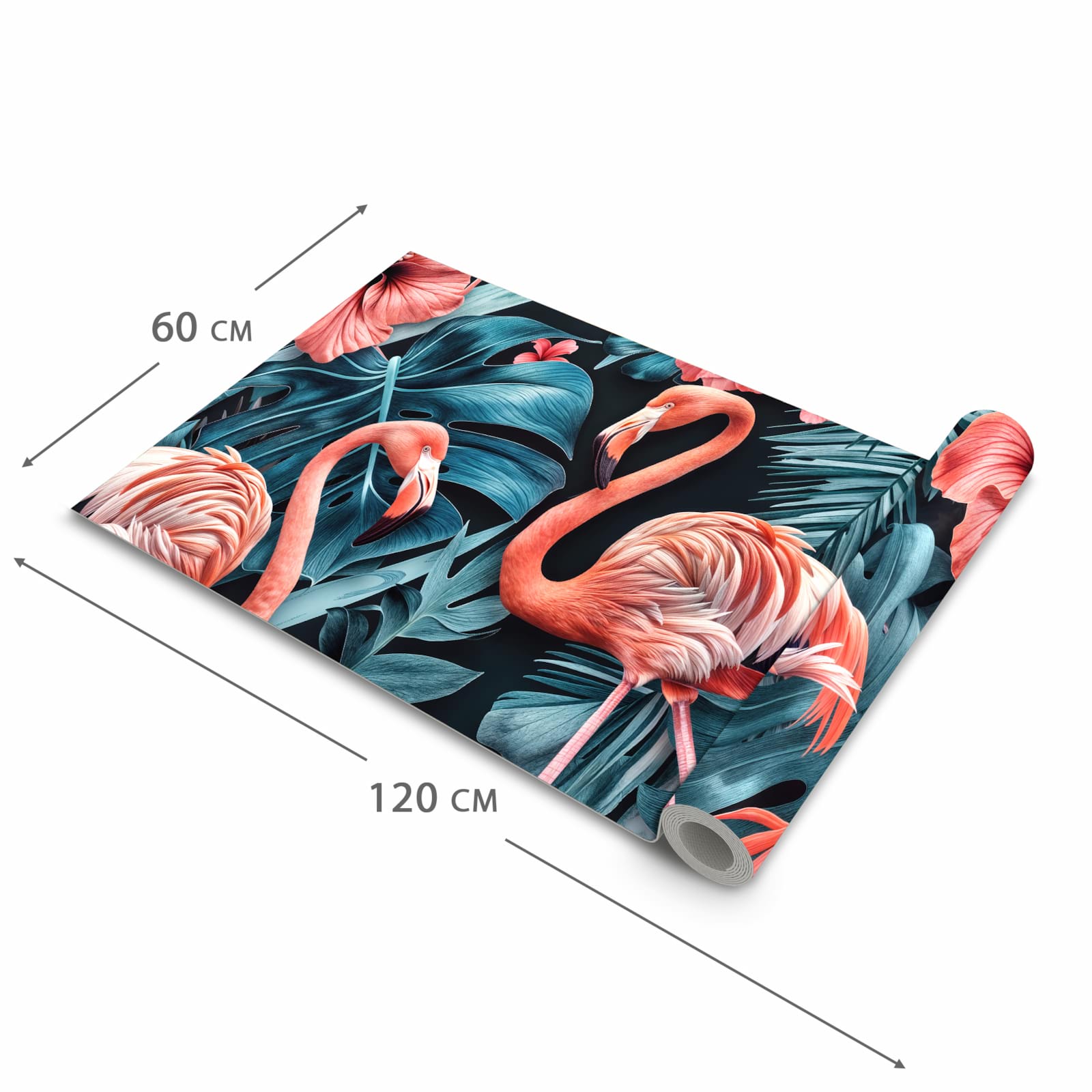 Waschbarer Küchenläufer mit Motiv Flamingos und Blumen in der Grösse 60x240 cm