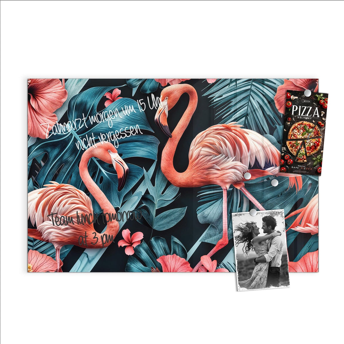 Beschreiben, abwischen, anheften – Magnettafel - Flamingo und Hibiskus