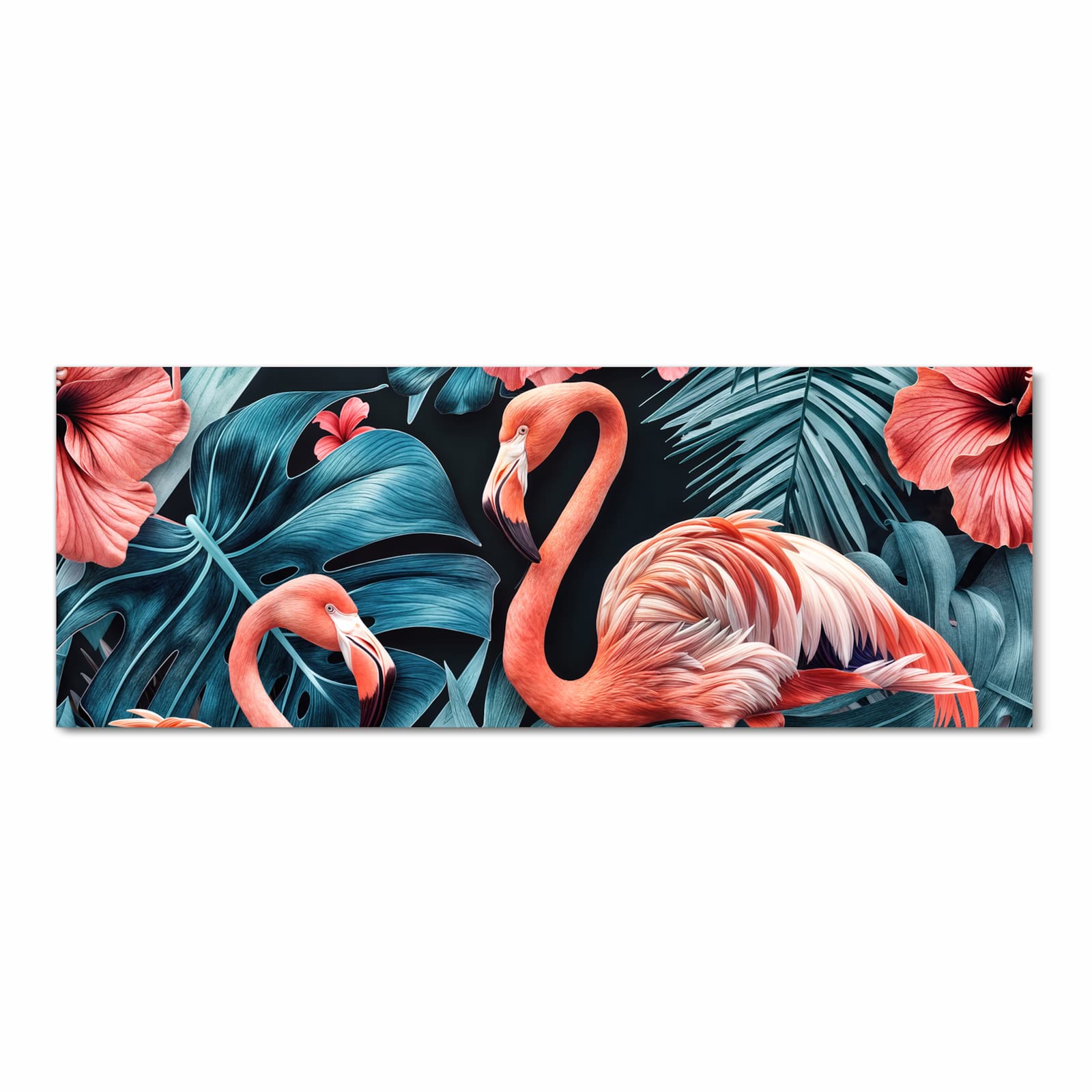 Rutschfester dünner Teppich mit Motiv Flamingos und Blumen in Frontansicht für sicheren Stand