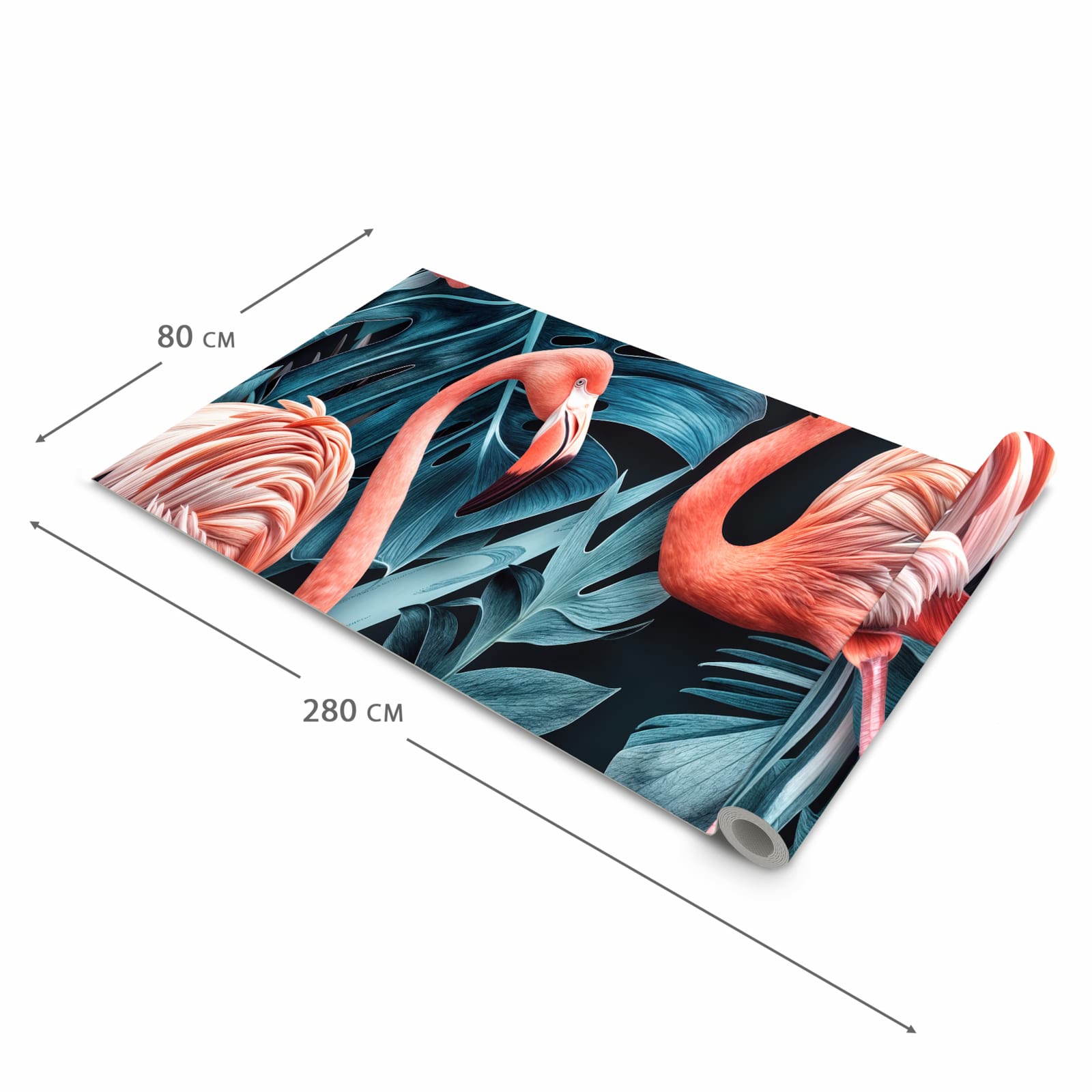 Waschbarer Küchenteppich mit Motiv Flamingos und Blumen in der Größe 60x240 cm für Ordnung