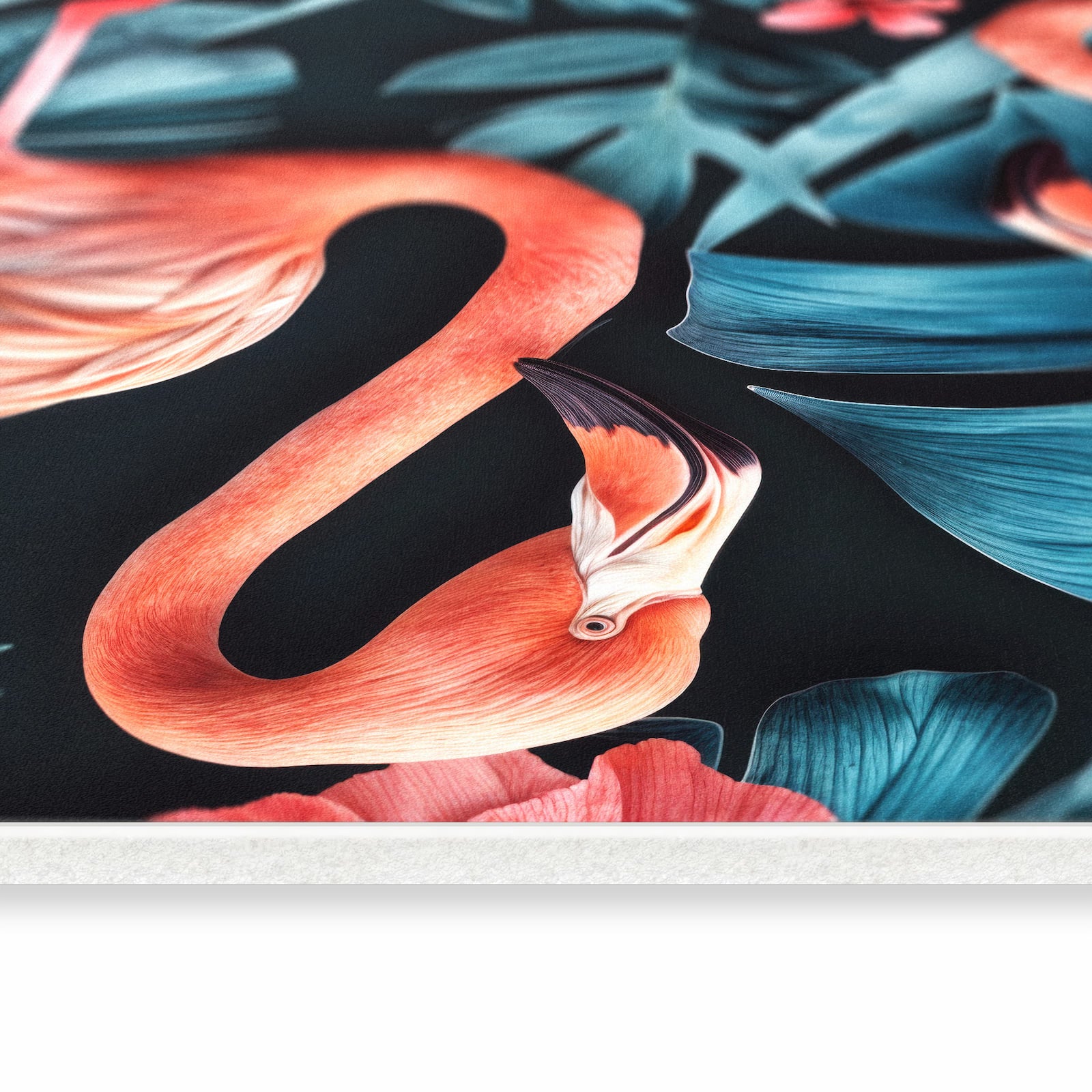 Abriebfester rutschfester Küchenläufer mit Motiv Flamingos und Blumen in seitlicher Ansicht