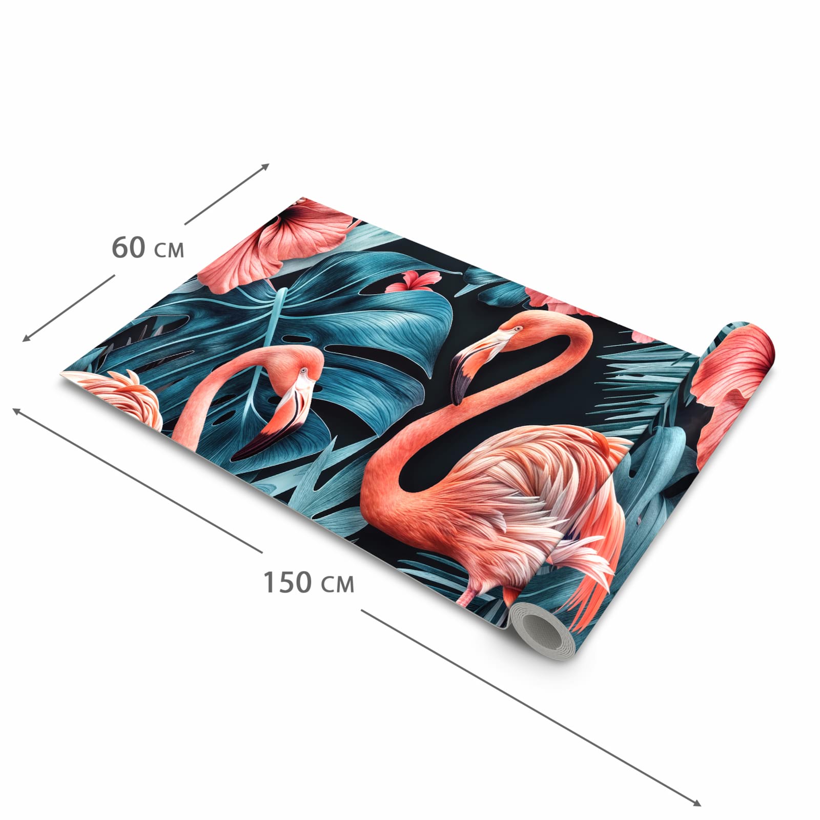 Waschbarer Küchenläufer mit Motiv Flamingos und Blumen in der Größe 60x240 cm für angenehme Haptik