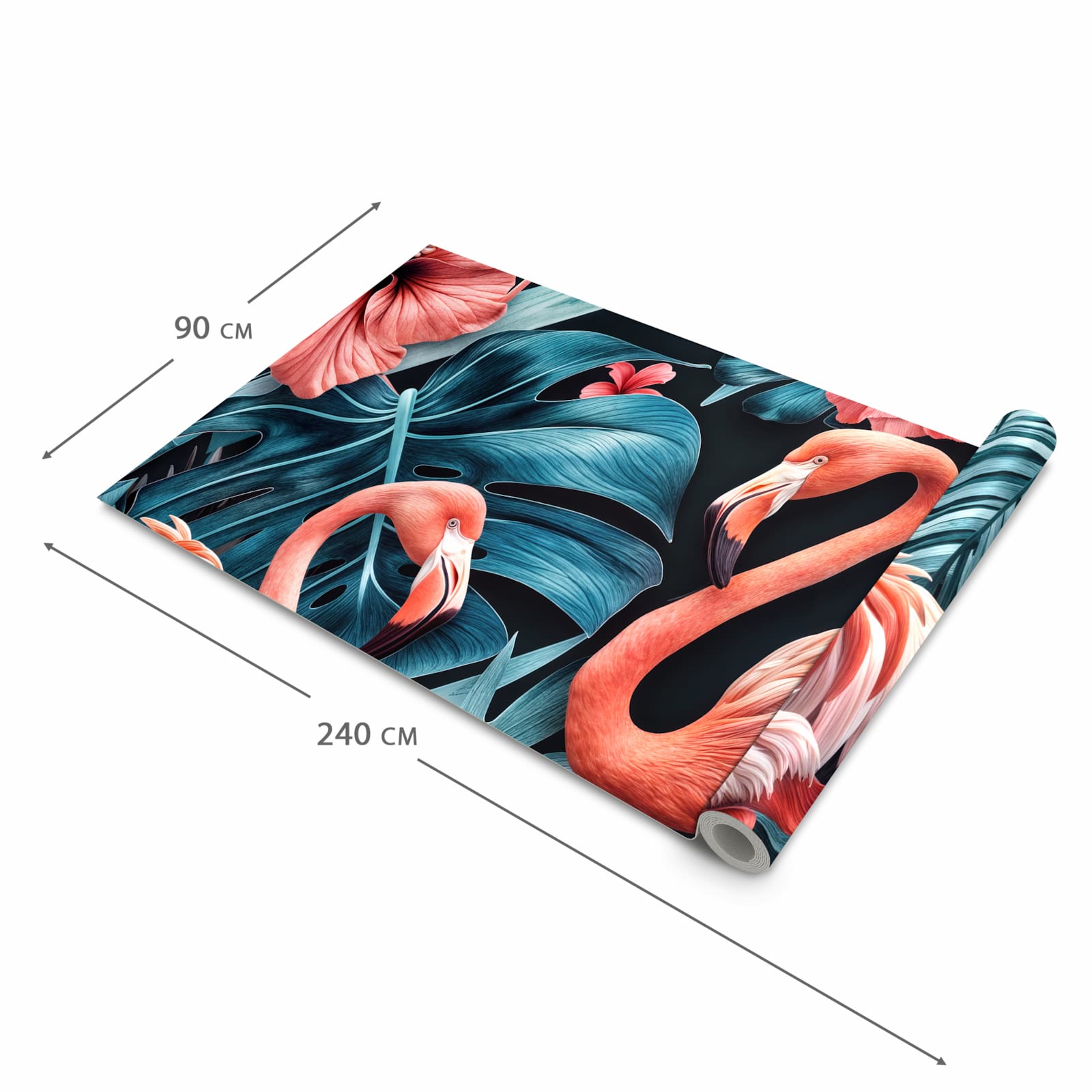 Formstabiler Bodenläufer Teppich mit Motiv Flamingos und Blumen in der Grösse 60x240 cm