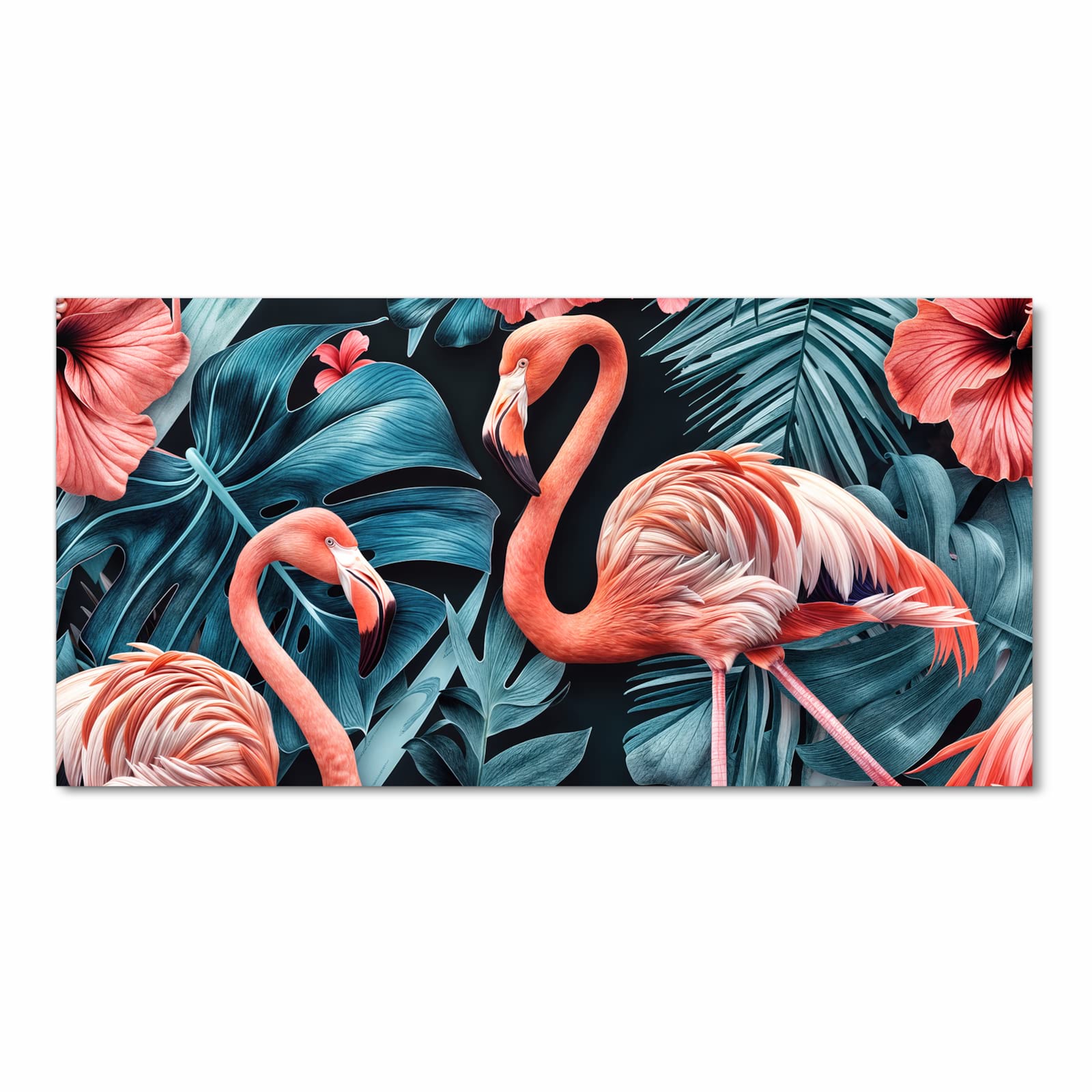 Flacher waschbarer Küchenteppich mit Motiv Flamingos und Blumen in Frontansicht