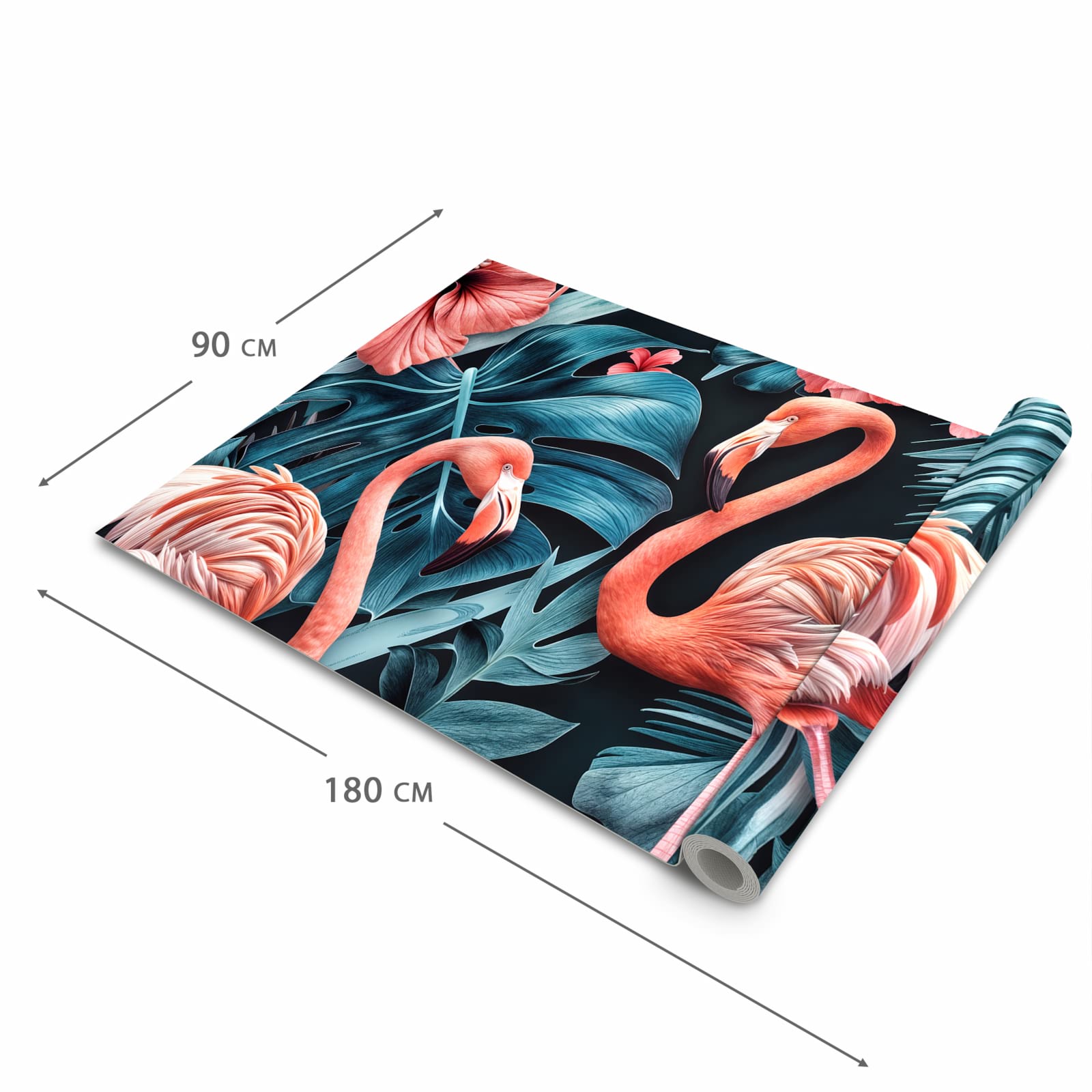 Farbbeständiger Bodenläufer mit Motiv Flamingos und Blumen in der Grösse 60x240 cm