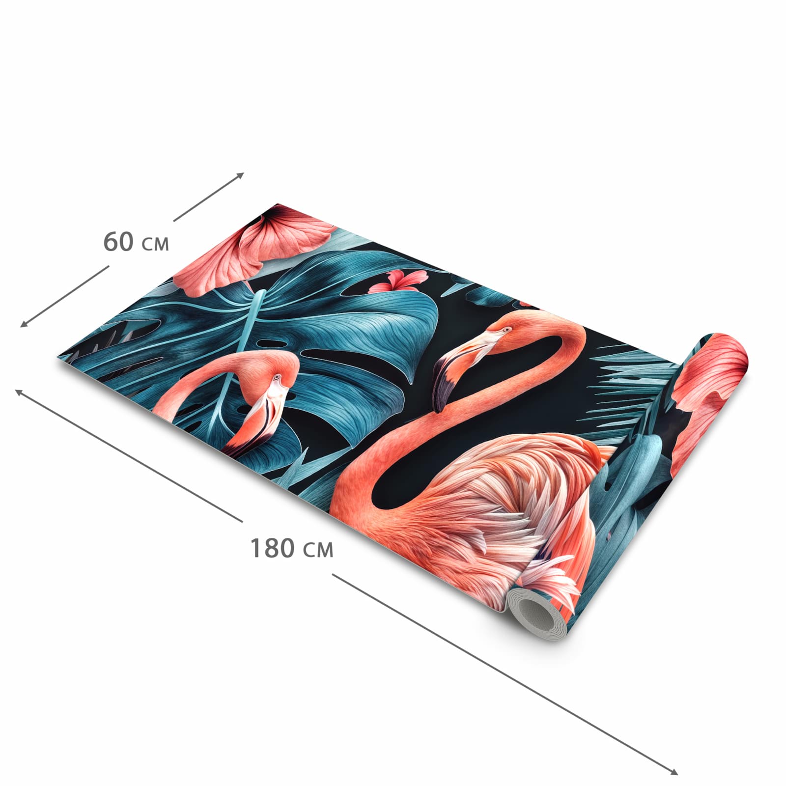 Hygienischer Küchenläufer mit Motiv Flamingos und Blumen in der Größe 60x240 cm für den Flur