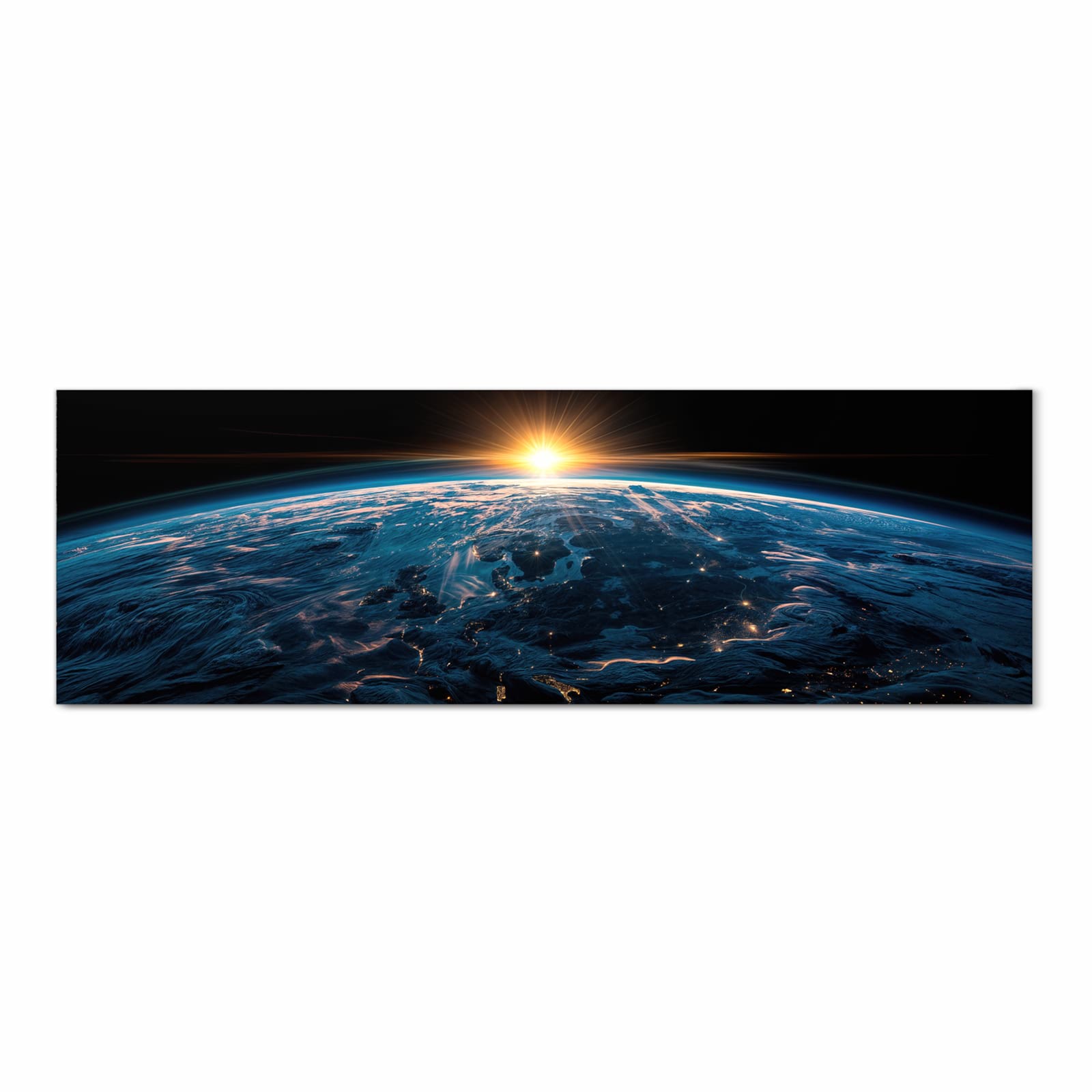 Fleckenresistenter Küchenläufer mit Motiv Erde des Sonnenaufgang in Frontansicht