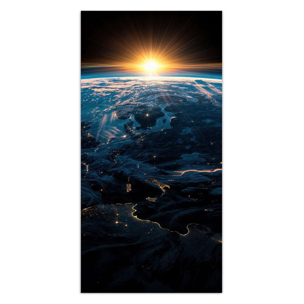 11 Größen – von 30 × 60 bis 60 × 150 cm – Wandbild - Erde mit Stadtlichtern - Hochformat