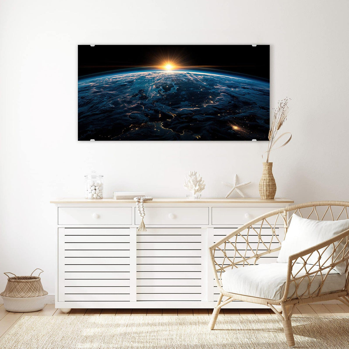 Echtglas, 4 mm – kein Acryl, keine Folie – Wandbild - Erde mit Stadtlichtern - Querformat