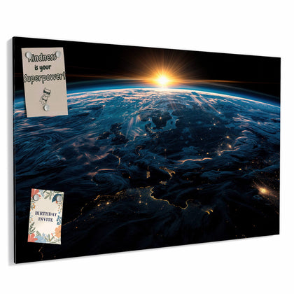 Metall Magnettafel mit dem Motiv Erde mit Stadtlichtern