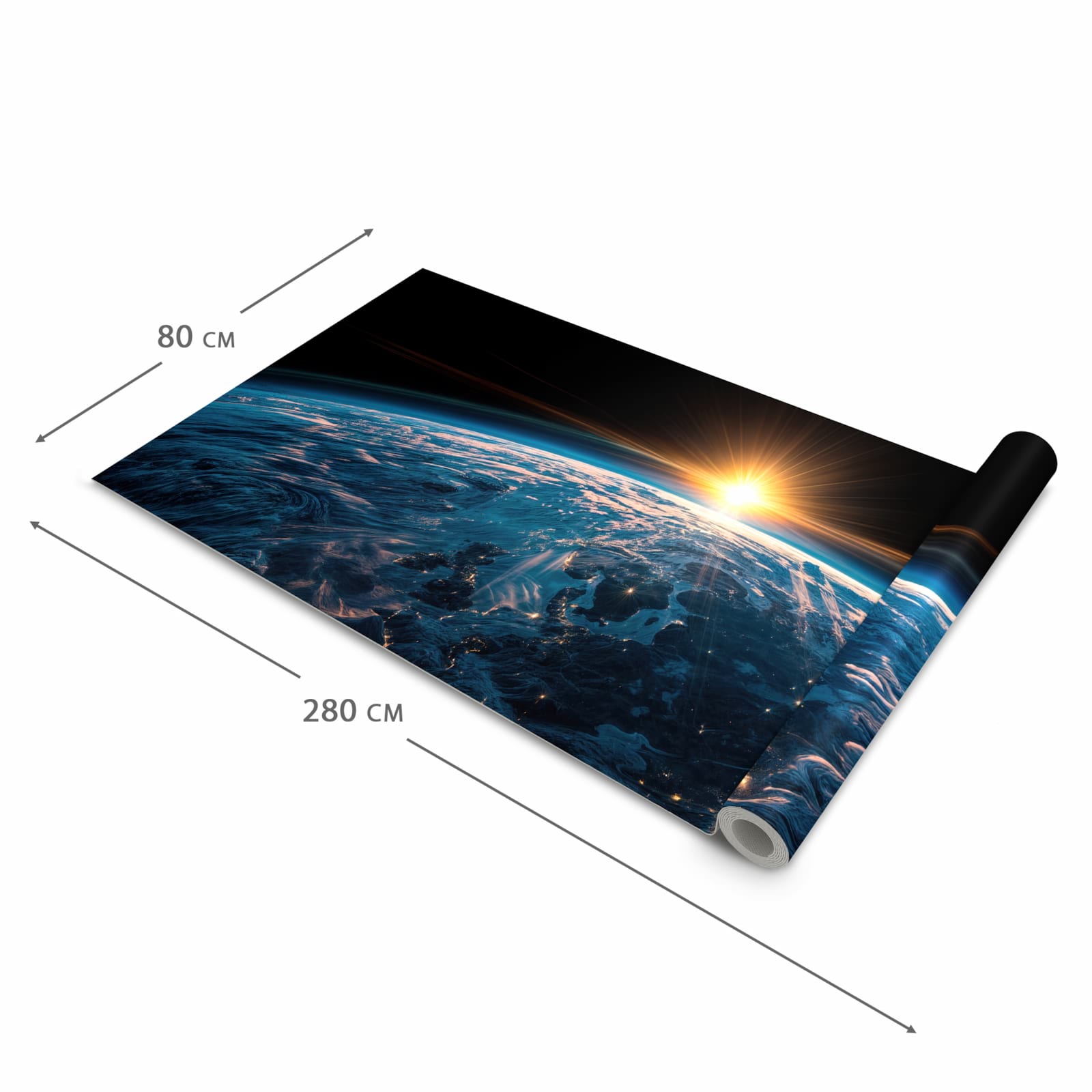 Flacher waschbarer Küchenteppich mit Motiv Erde des Sonnenaufgang in der Grösse 60x180 cm