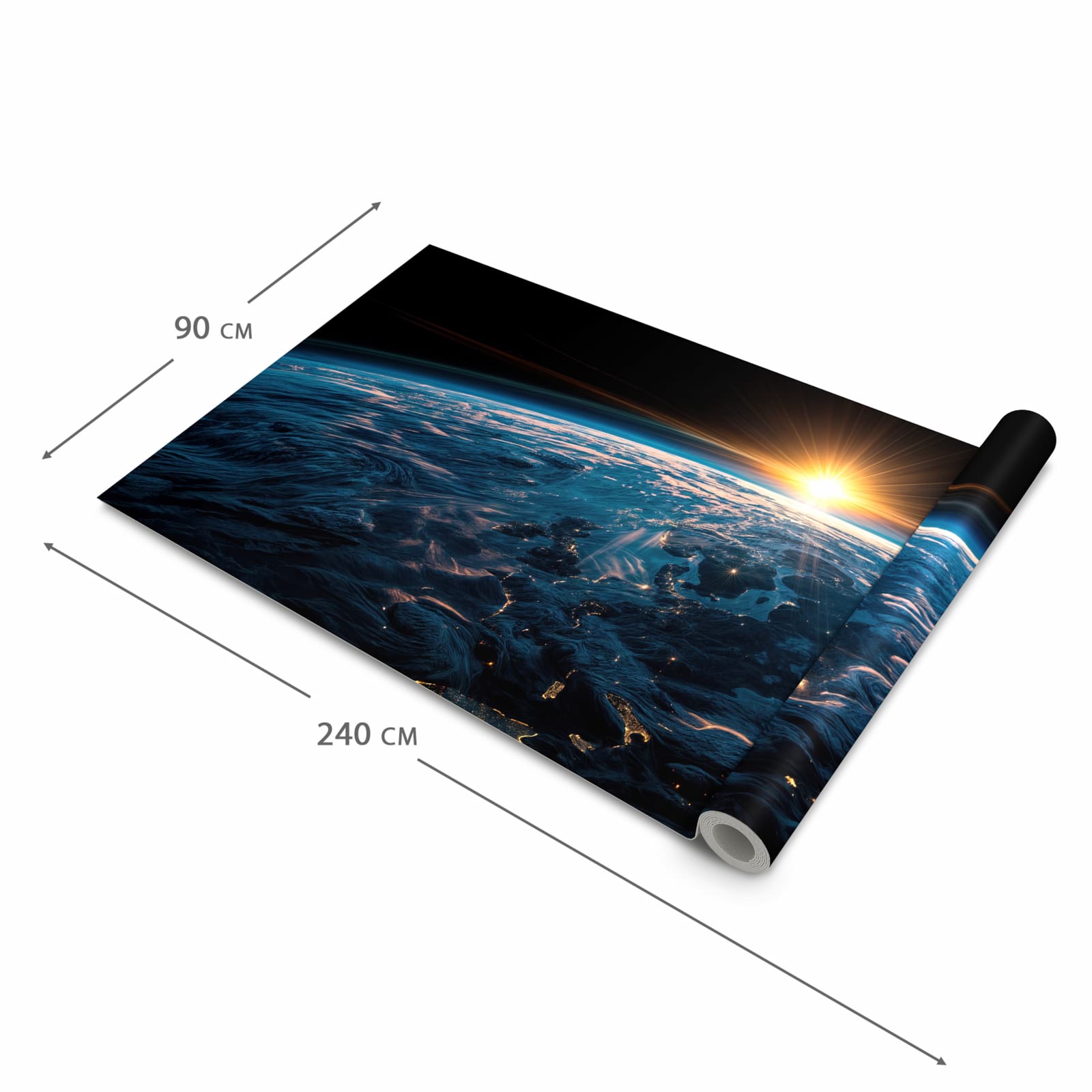 Rutschfester Teppichläufer für die Küche mit Motiv Erde des Sonnenaufgang in der Grösse 60x240 cm