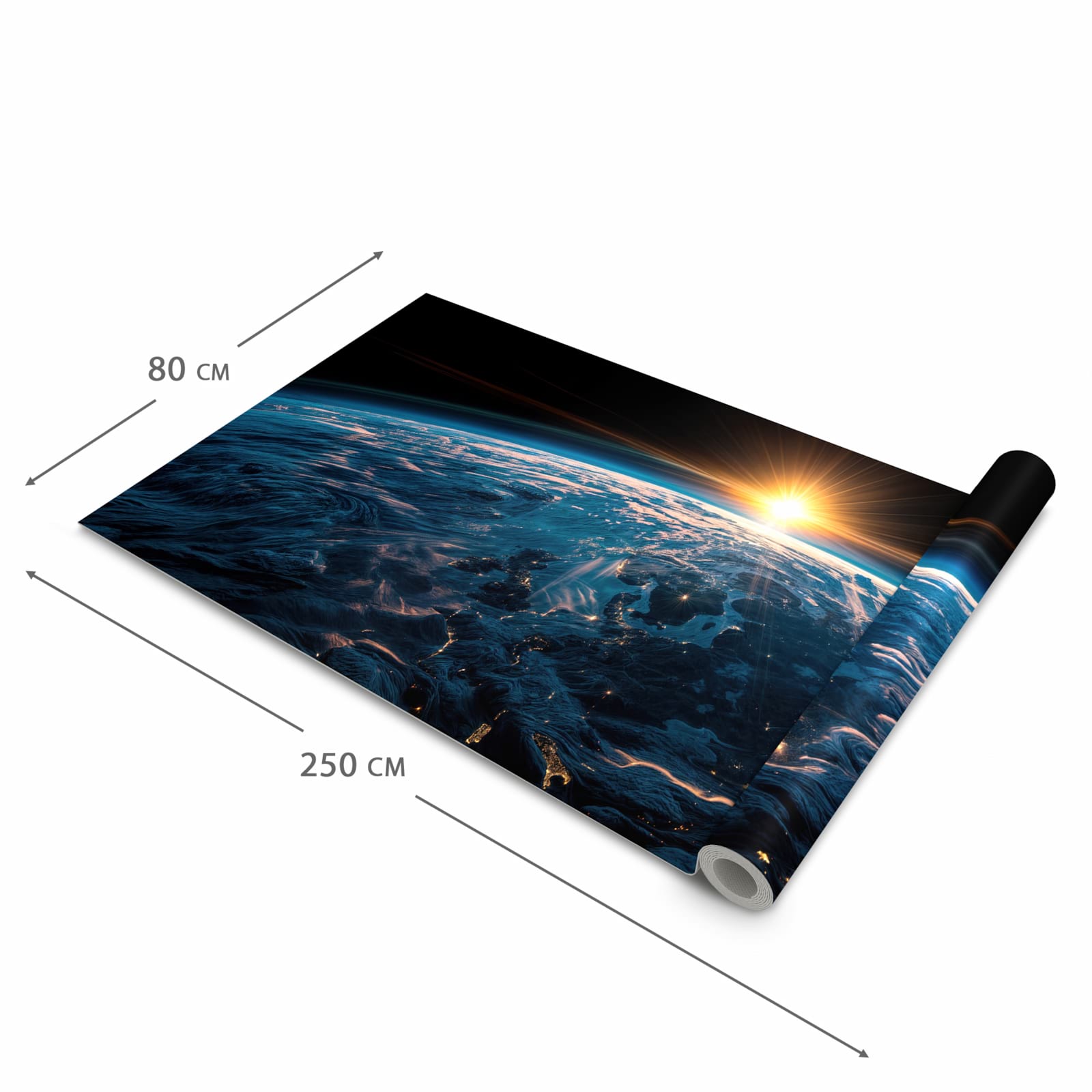 Langlebiger Küchenvorleger mit Motiv Erde des Sonnenaufgang in der Grösse 60x180 cm