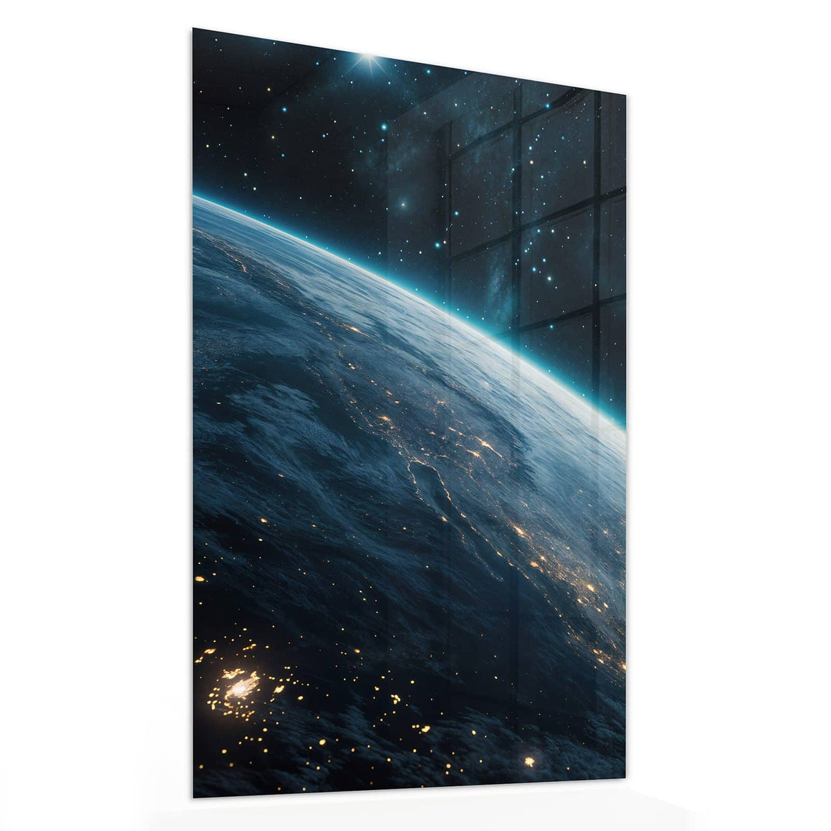11 Größen – von 30 × 60 bis 60 × 150 cm – Wandbild - Erdrand im Sternenlicht - Hochformat