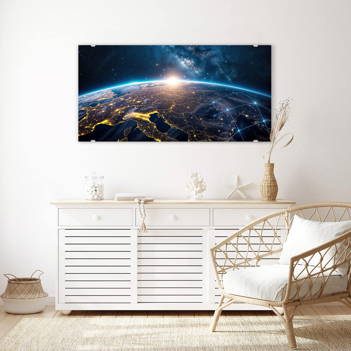 Echtglas, 4 mm – kein Acryl, keine Folie – Wandbild - Vernetzte Erde - Querformat