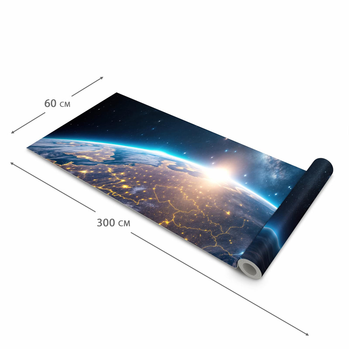 Geruchsneutraler großer Küchenteppich mit Motiv Sonnenaufgang mit Erde in der Größe 60x150 cm