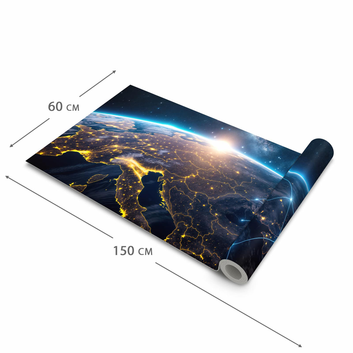 Rutschfester Küchenteppich mit Motiv Sonnenaufgang mit Erde in der Größe 60x150 cm für Trittkomfort
