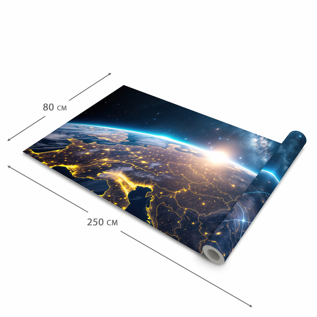 Pflegeleichter Küchenläufer mit Motiv Sonnenaufgang mit Erde in der Grösse 60x180 cm