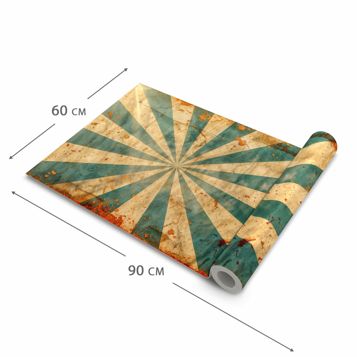 Bodenschonender waschbarer Teppich fürs Esszimmer mit Motiv Retro Sonnenstrahlen in der Grösse 60x150 cm