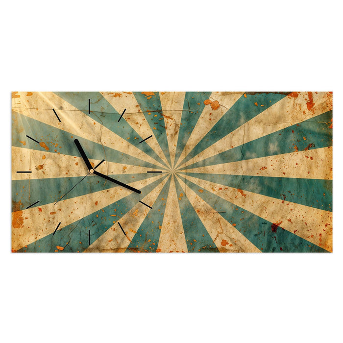 Wanduhr Retro Sonnenstrahlen aus Glas – Querformat 60 × 30 cm mit Ziffernblatt Linie