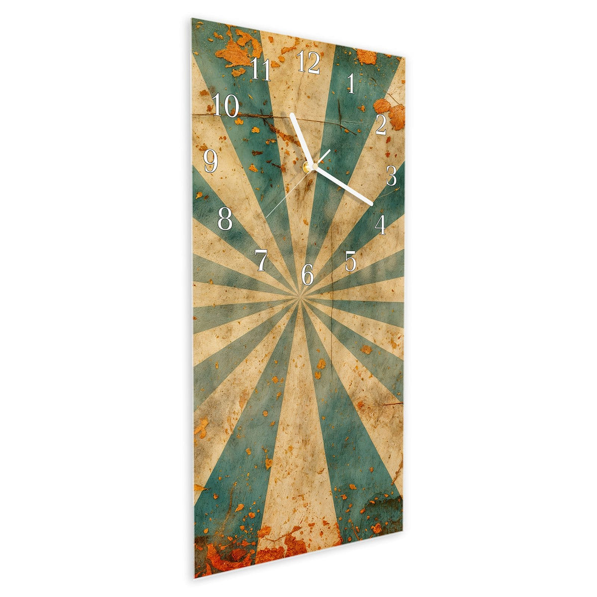 Vormontiert – mit Schwebeeffekt – Wanduhr Retro Sonnenstrahlen aus Glas – Hochformat 30 × 60 cm