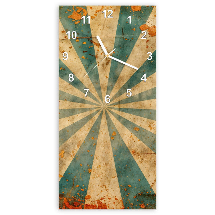 Wanduhr Retro Sonnenstrahlen aus Glas – Hochformat 30 × 60 cm mit Ziffernblatt Modern