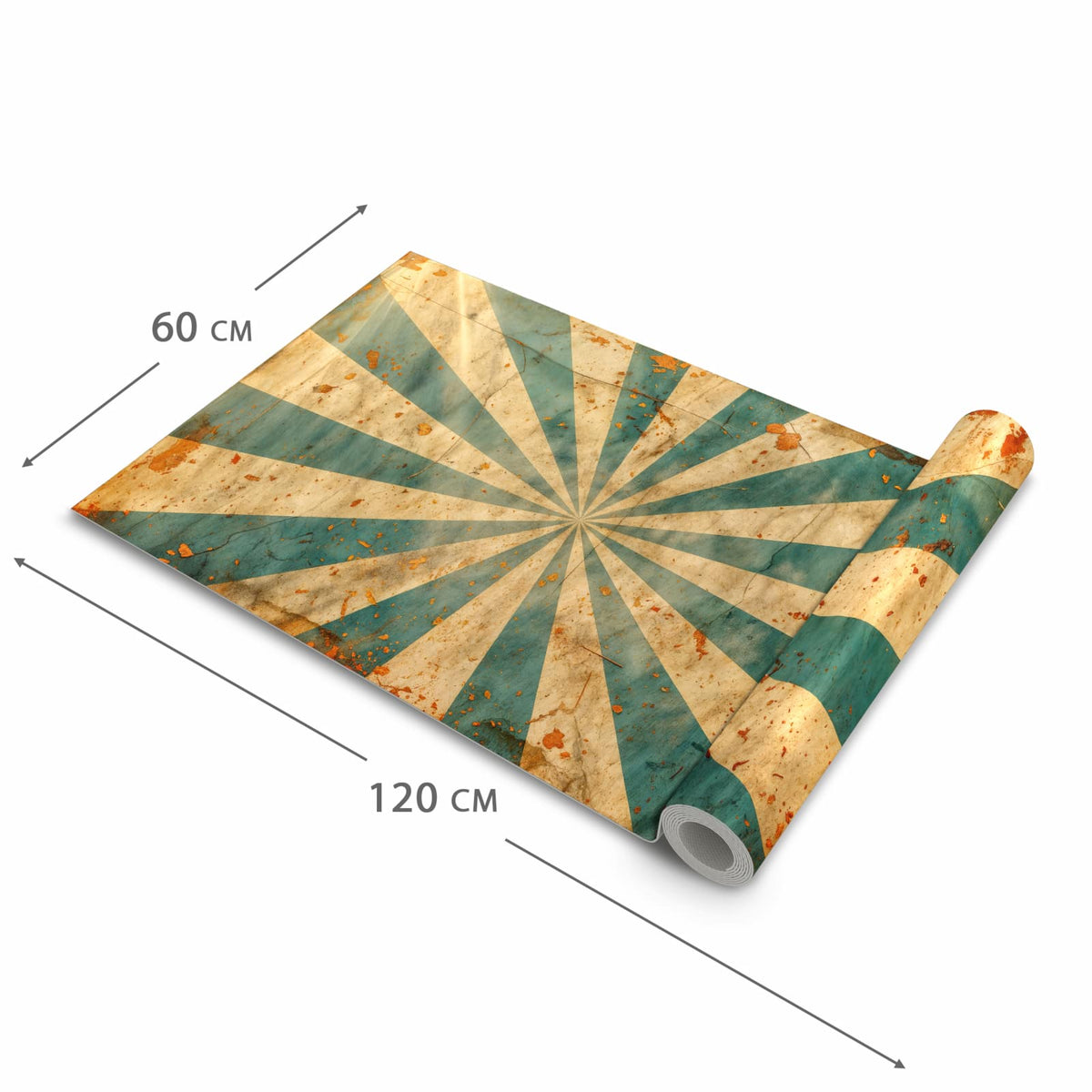 Waschbarer langer Teppich mit Motiv Retro Sonnenstrahlen in der Größe 60x150 cm