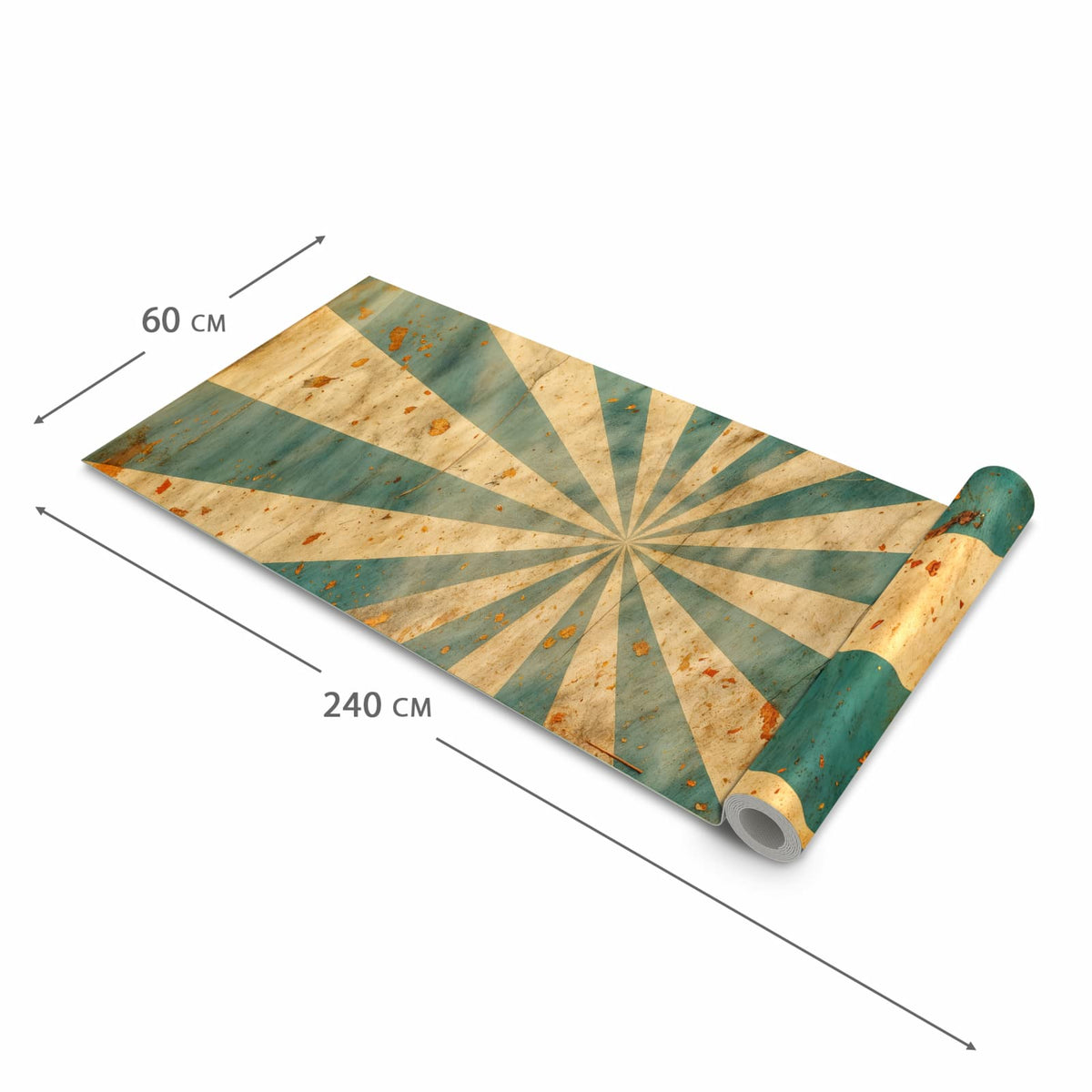 Feuchtigkeitsresistenter dünner Küchenteppich mit Motiv Retro Sonnenstrahlen in der Grösse 60x150 cm