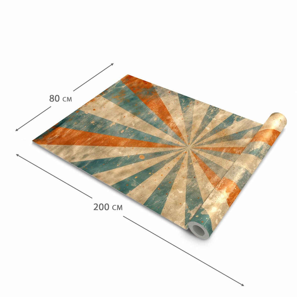 Komfortabler waschbarer Küchenteppich mit Motiv Retro Strahlen Design in der Grösse 60x150 cm
