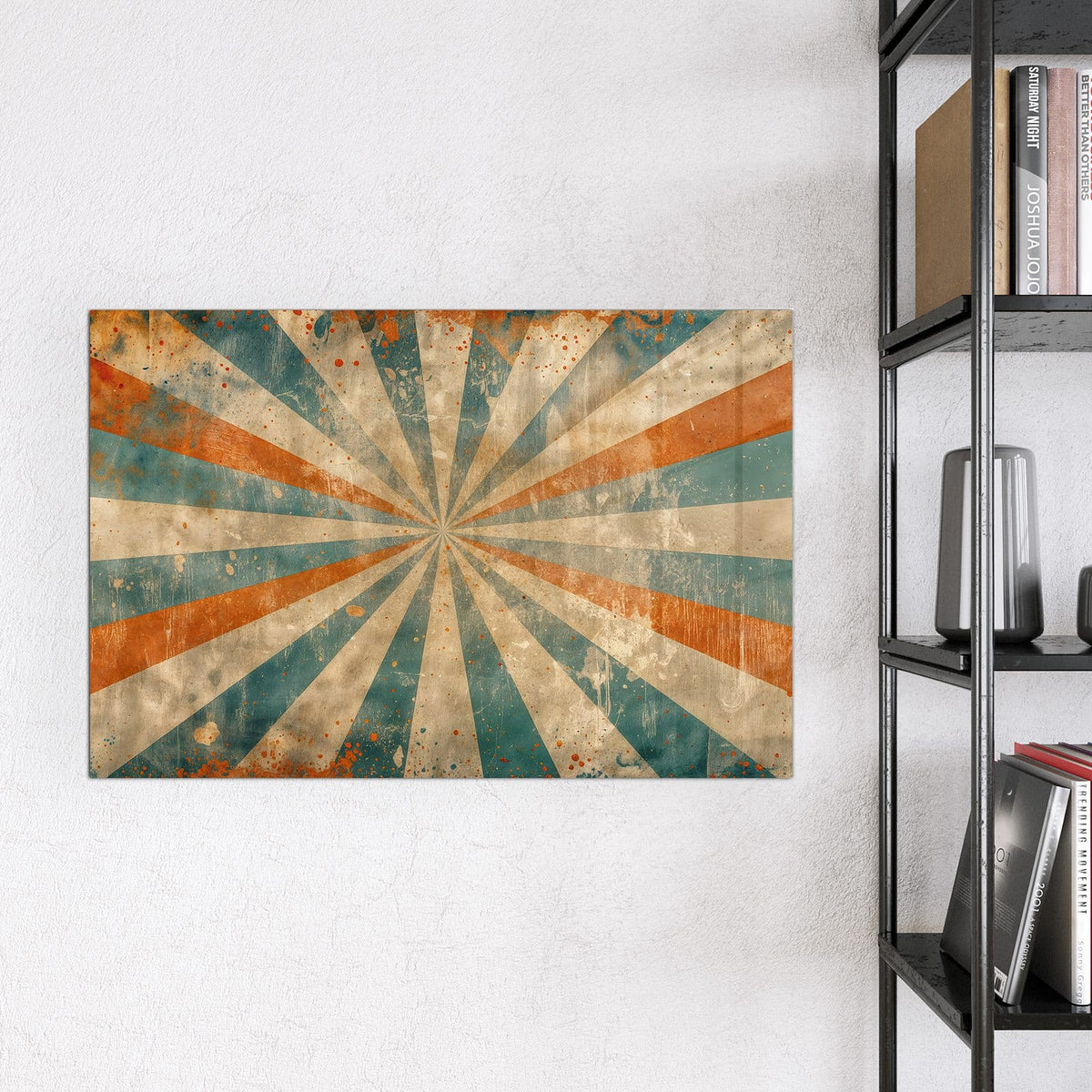 Magnettafel - Strahlenkranz in Orange – Orange Strahlen im Vintage-Look