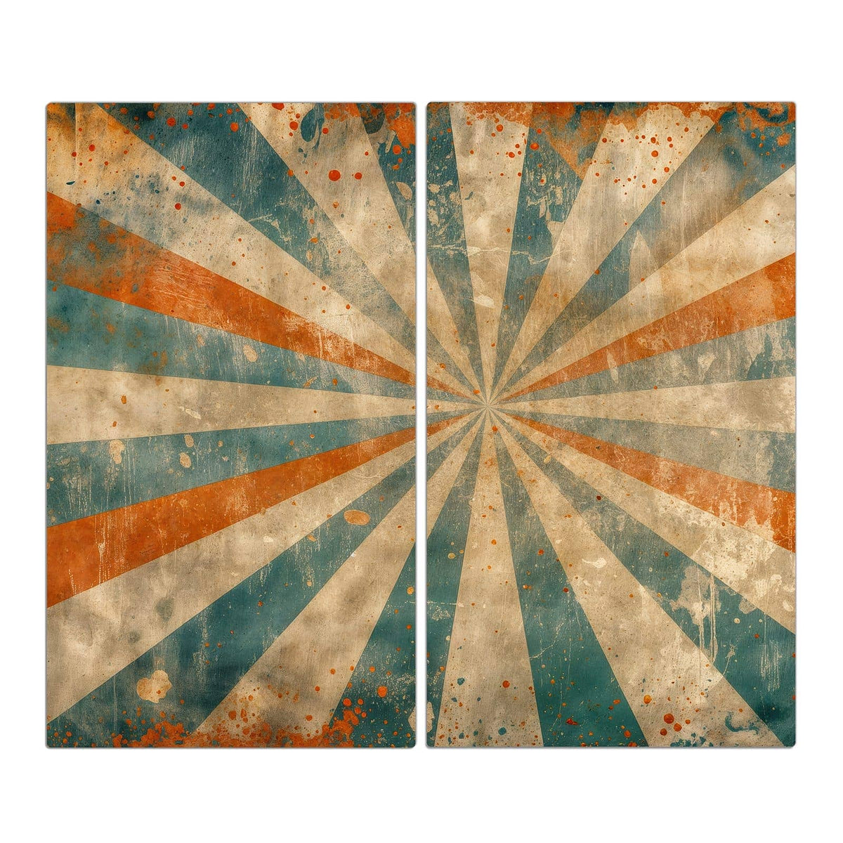Vintage-Strahlenkranz aus Creme, Petrol und Orange mit Grunge-Flecken