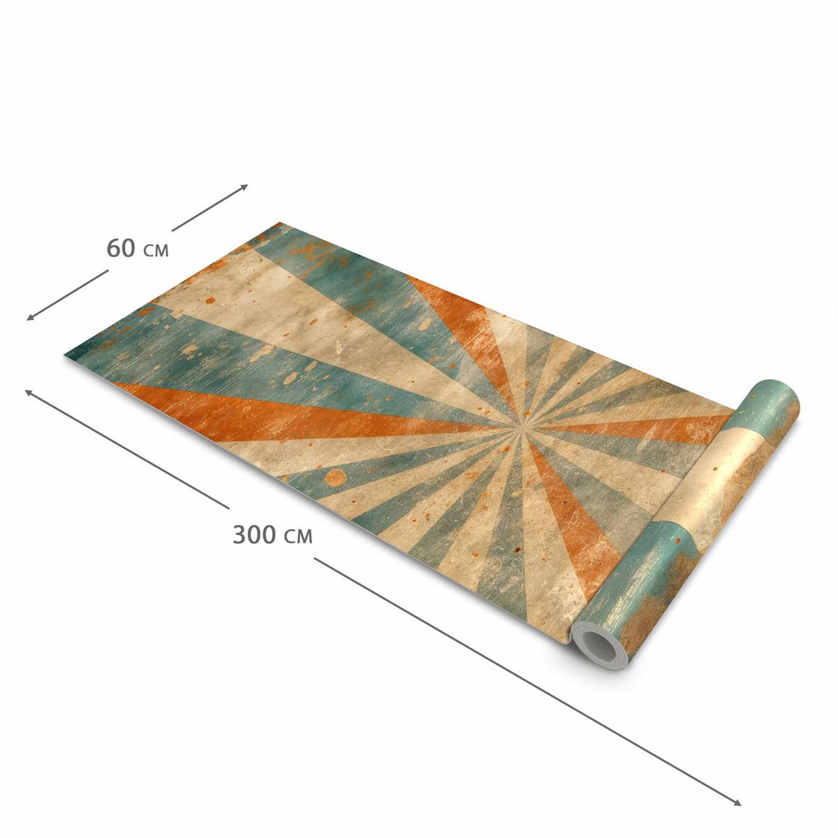 Flacher Küchenteppich mit Motiv Retro Strahlen Design in der Grösse 60x150 cm