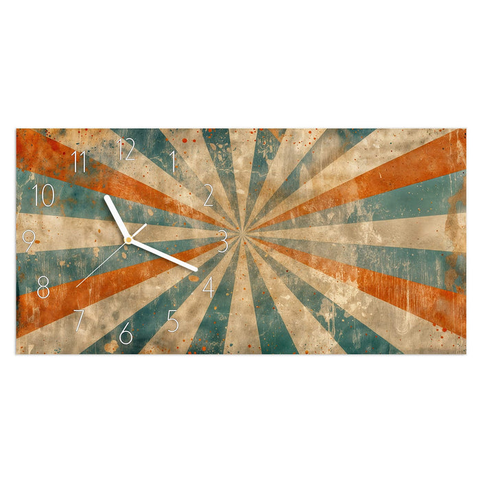 Wanduhr Retro Strahlen Design aus Glas – Querformat 60 × 30 cm mit Ziffernblatt Elegant