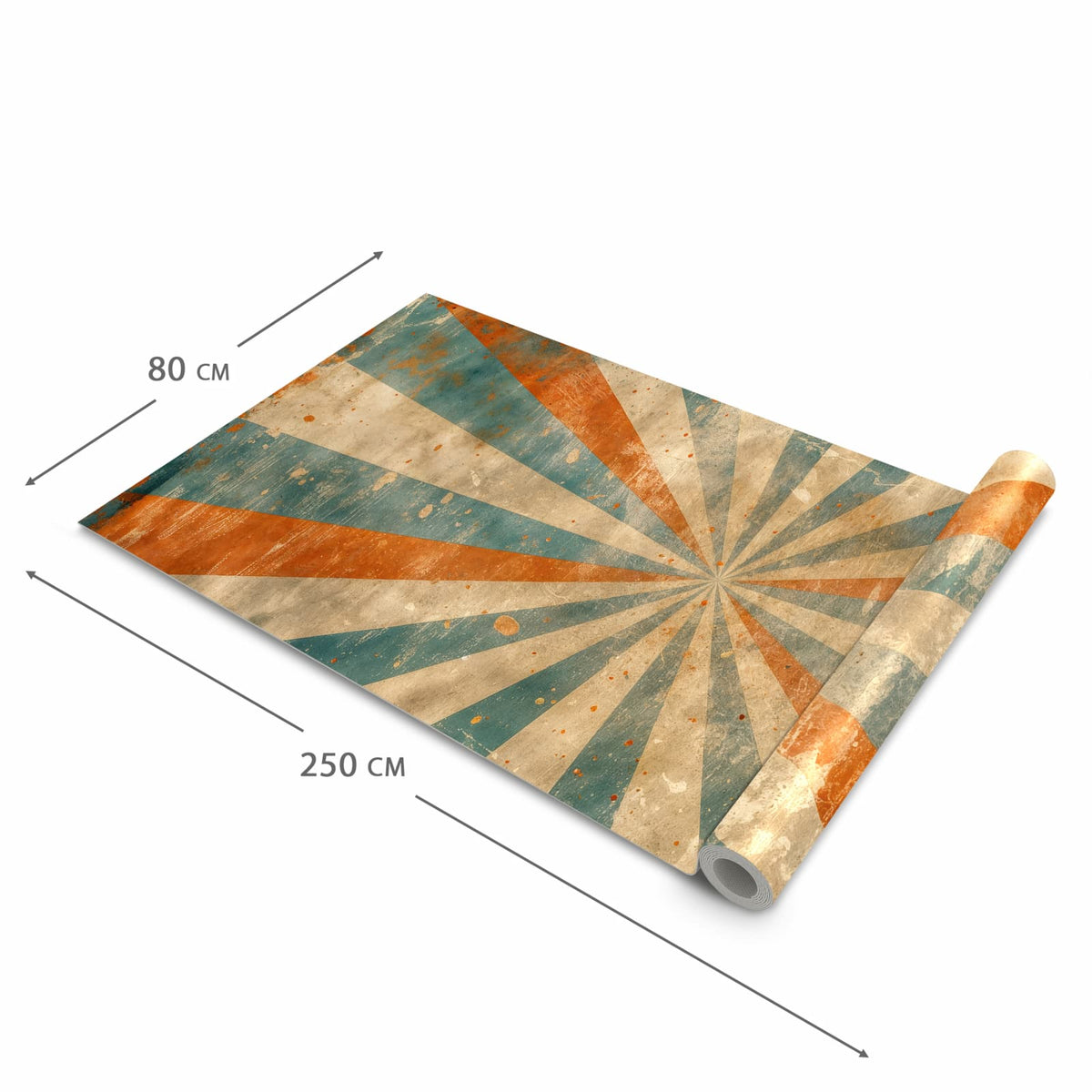Rutschhemmender Küchenläufer mit Motiv Retro Strahlen Design in der Größe 60x150 cm