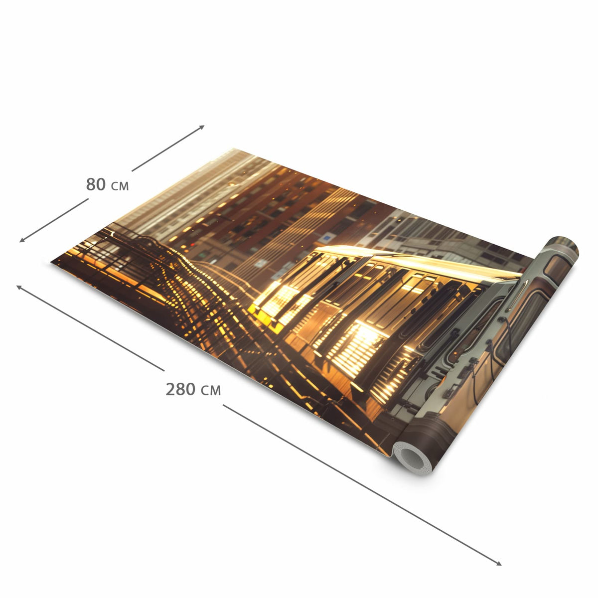 Geräuschdämpfender Küchenteppich mit Motiv Stadtzug Sonnenuntergang in der Grösse 60x120 cm
